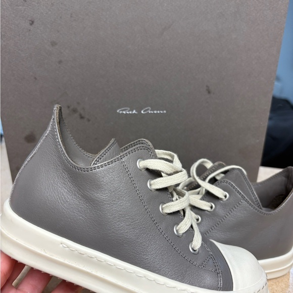 Rick Owens Gray and White Leather Sneakers